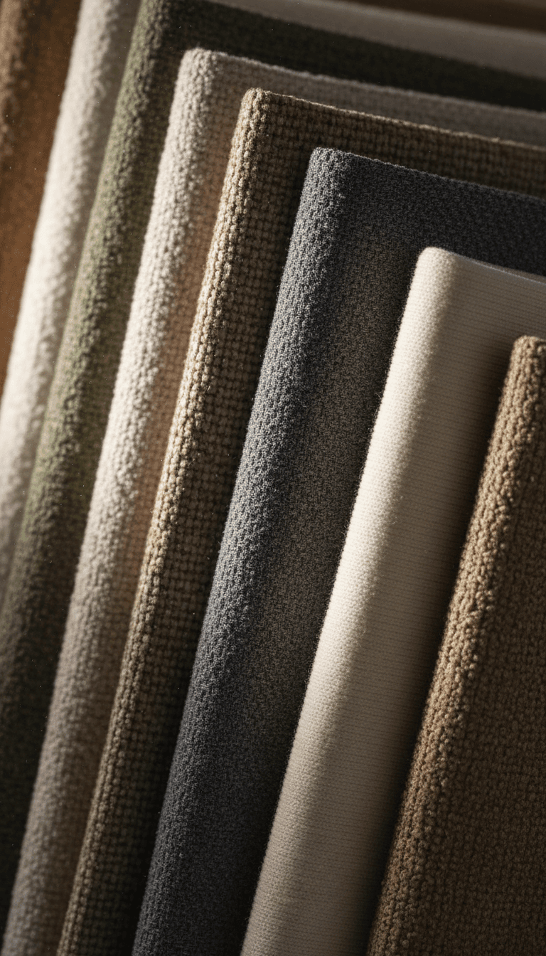 Layered fabric swatches in neutral tones