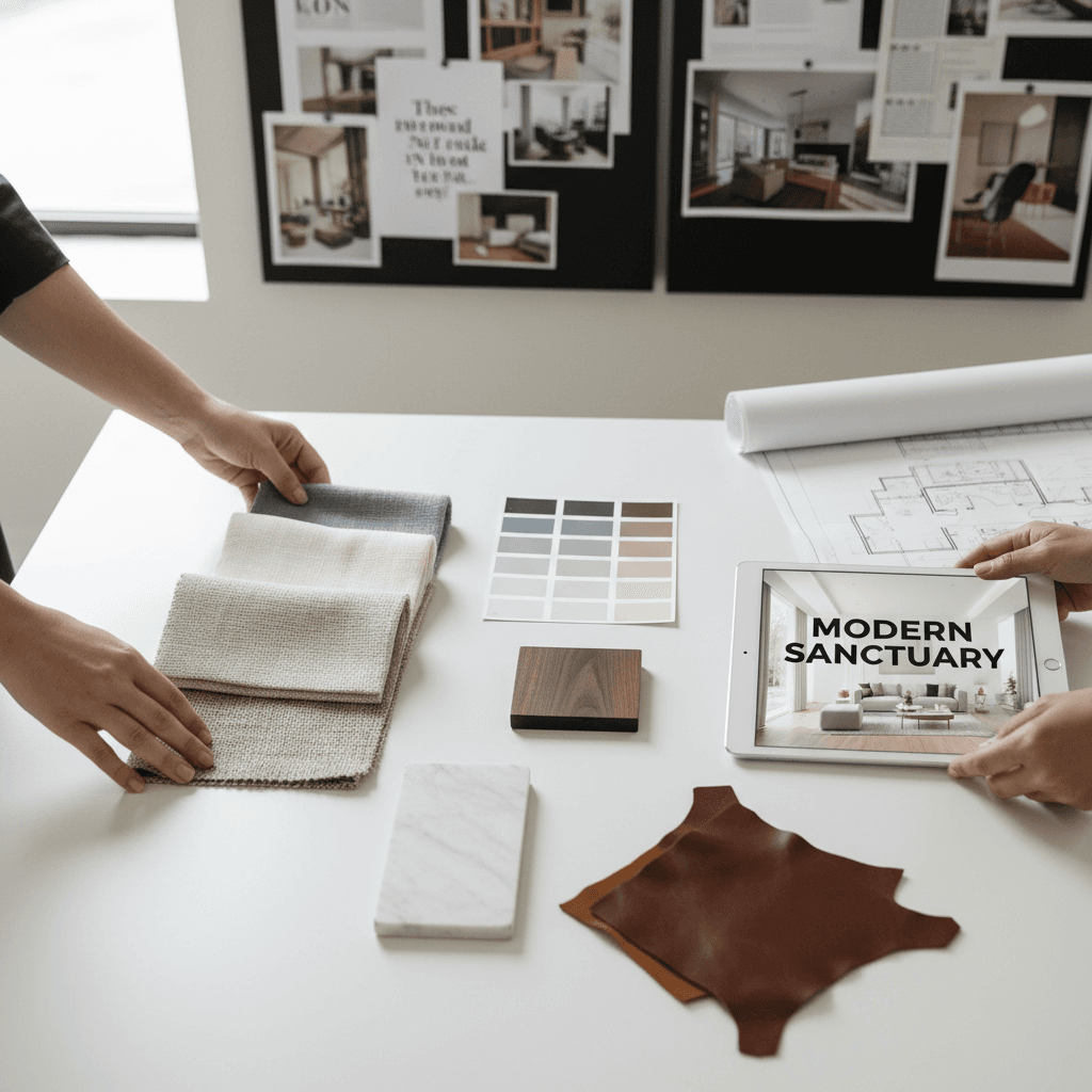 Designer conducting an in-home consultation with a client