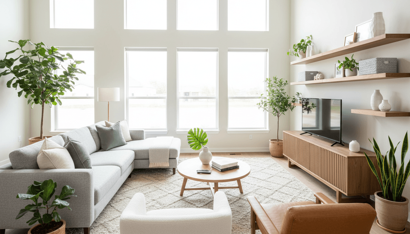 Suburban home living room with Luminari customized sectional and lighting collection