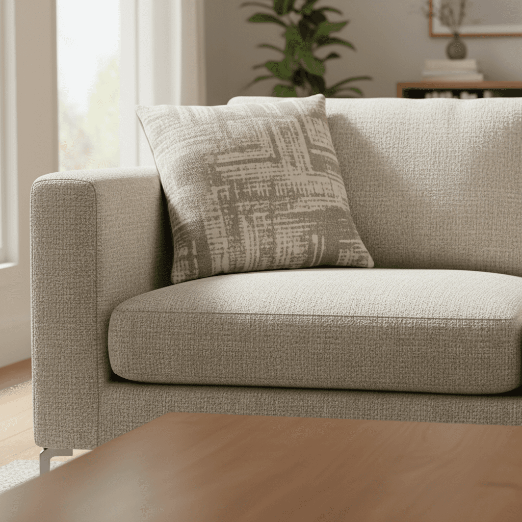Close-up of upholstered sofa showing custom fabric detail