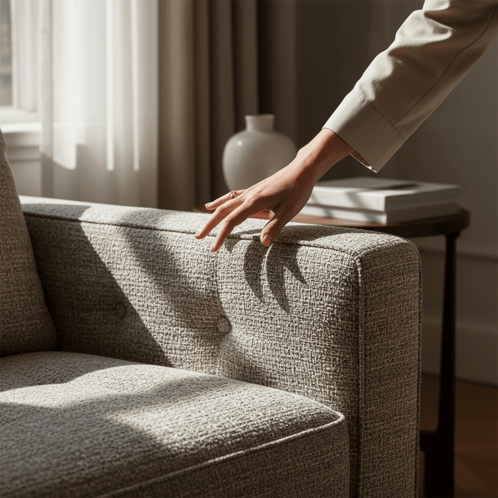 Close-up detail of upholstered furniture craftsmanship