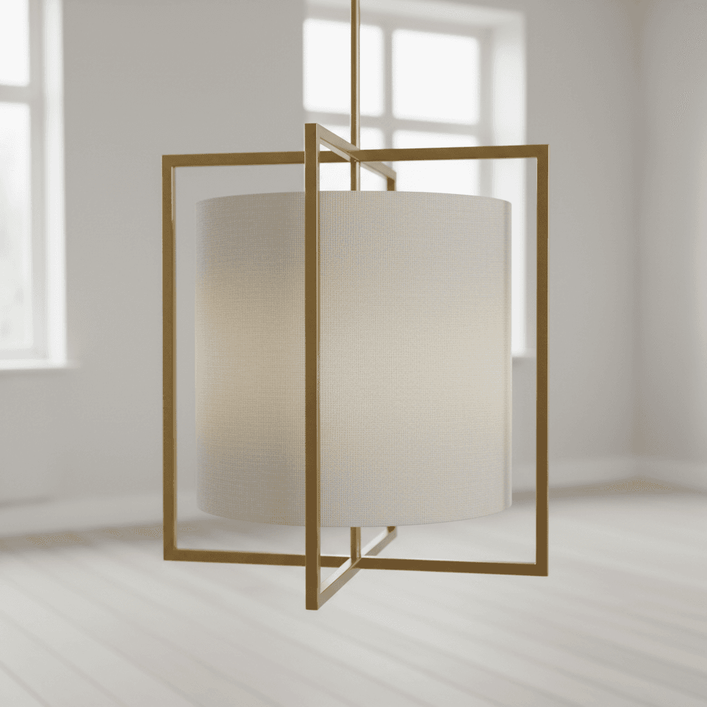 Sculptural brass pendant light with warm accent lighting