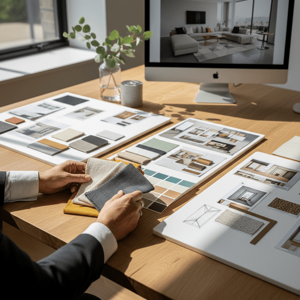 Designer consulting with homeowners during in-home design session