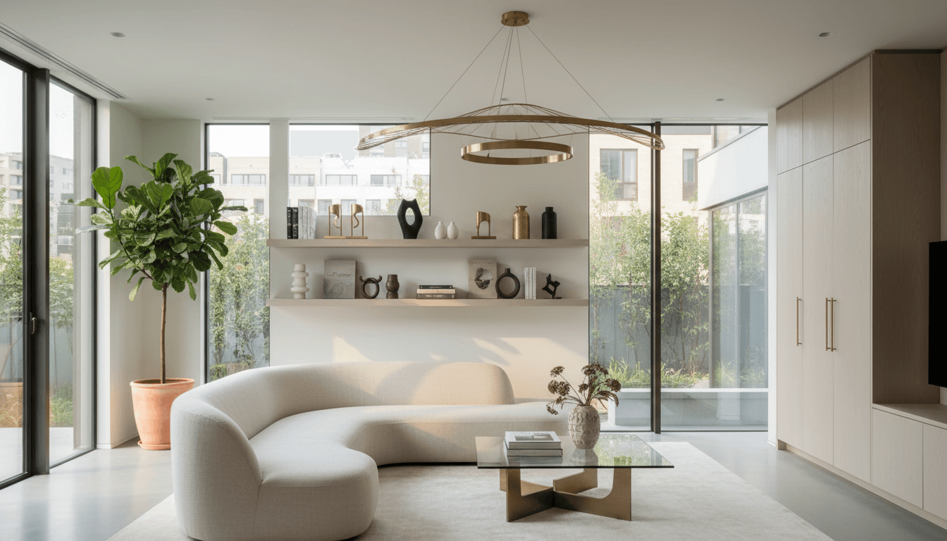 Elegantly furnished living room with curated Luminari furniture and warm lighting