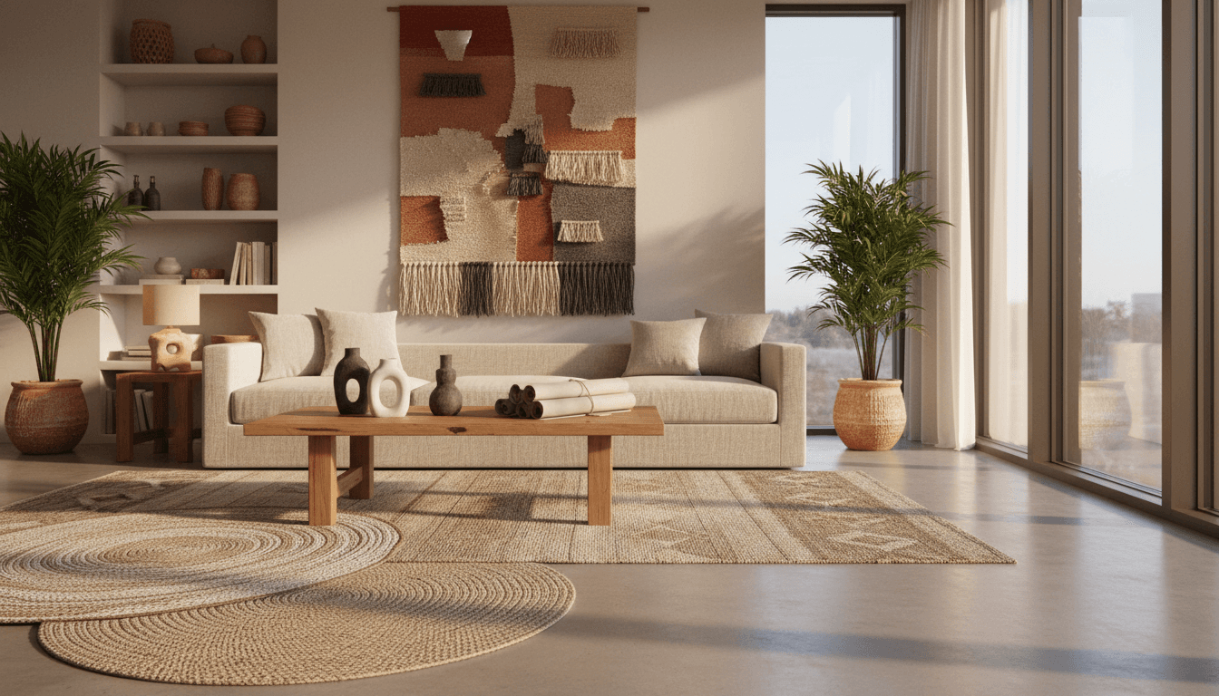 Thoughtfully designed modern living room with custom upholstered furniture and warm lighting