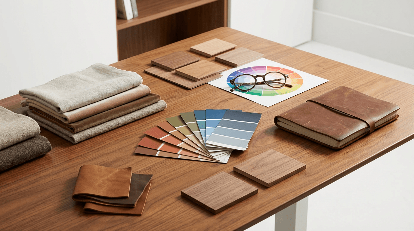 Design consultation showing fabric and finish customization options