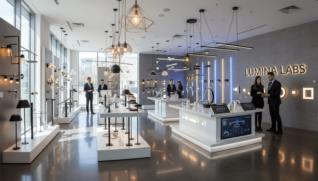Exclusive lighting collection displayed in upscale showroom environment