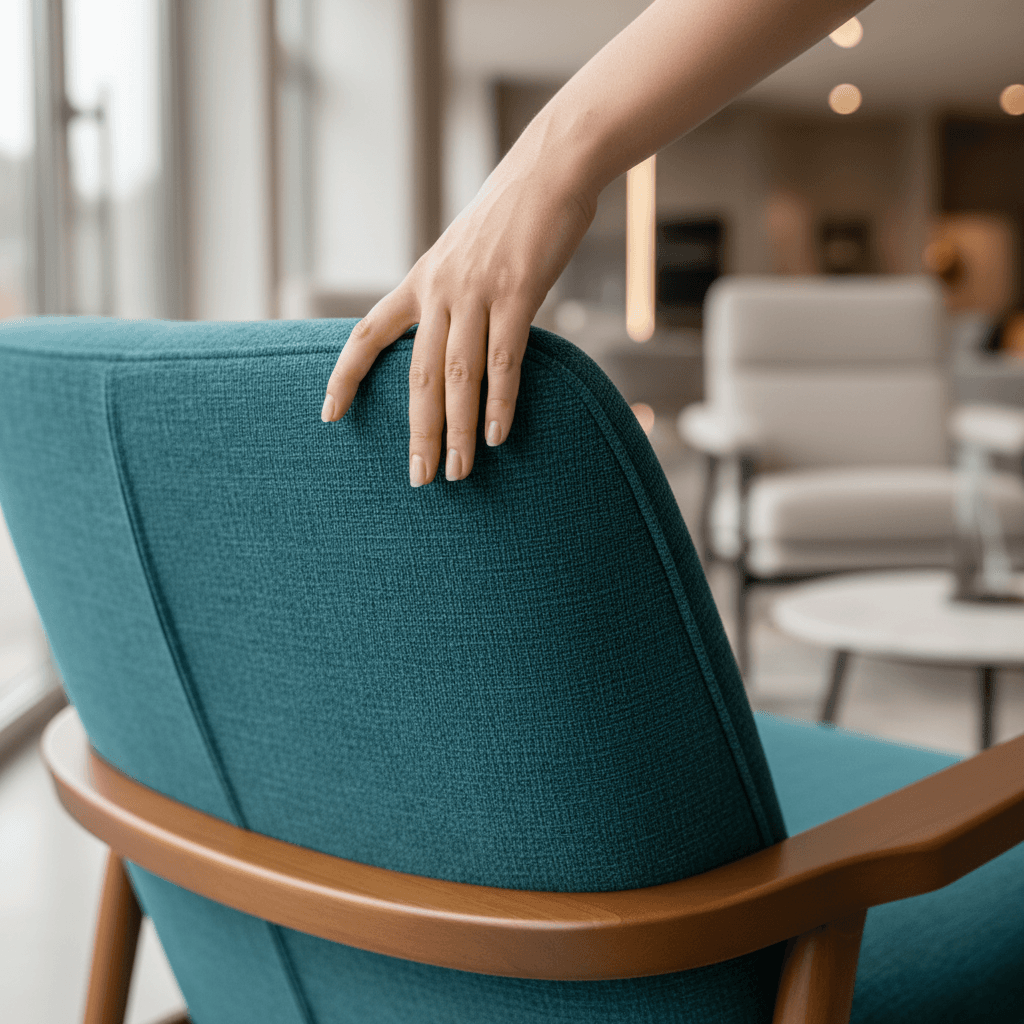Fabric and finish selection samples for semi-custom furniture