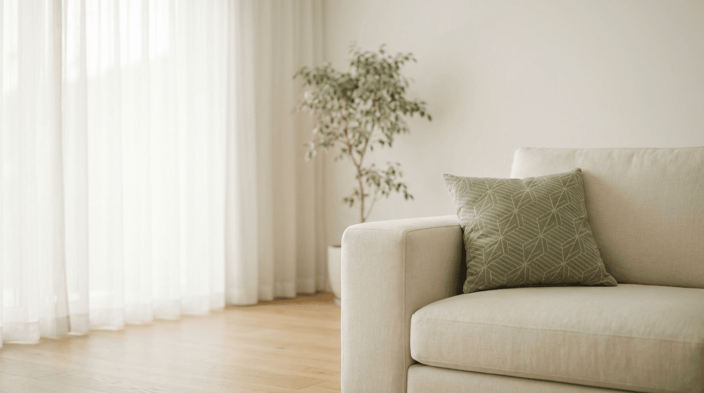 Interior designer consulting with homeowner in modern living room
